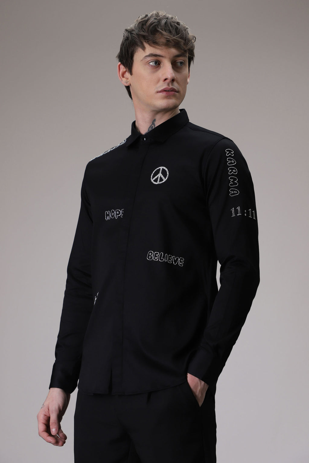 Karma hand embroidered designer shirt -Black