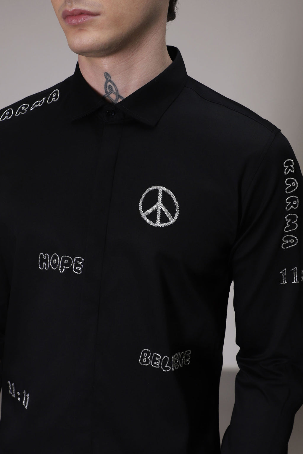 Karma hand embroidered designer shirt -Black