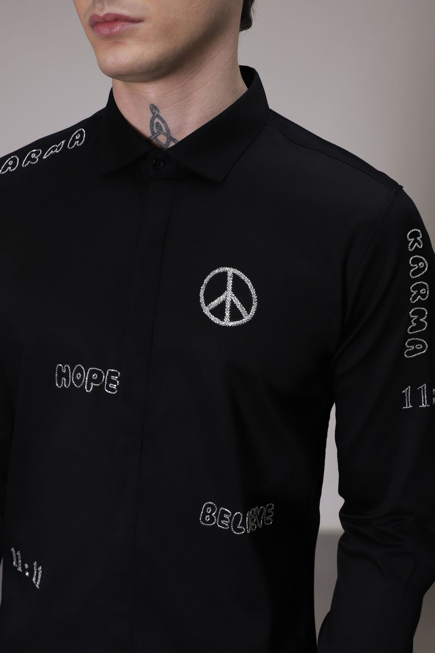 Karma hand embroidered designer shirt -Black