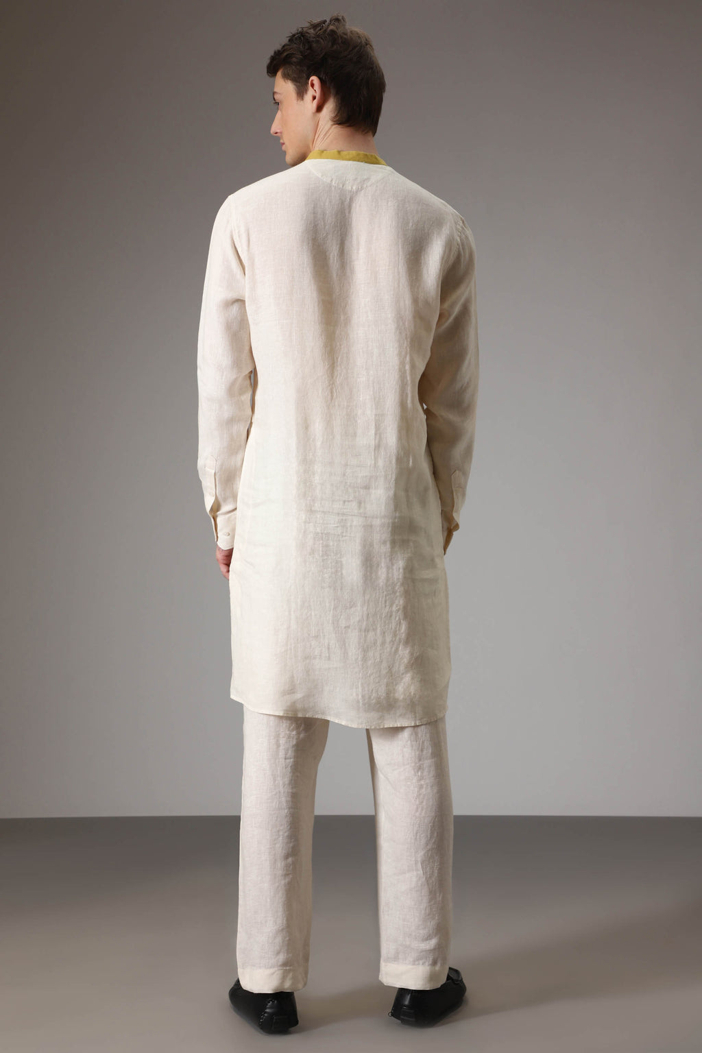 Mustard and ivory linen designer kurta