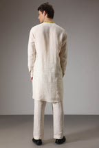 Mustard and ivory linen designer kurta