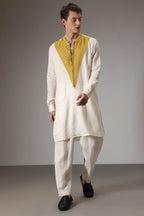 Mustard and ivory linen designer kurta