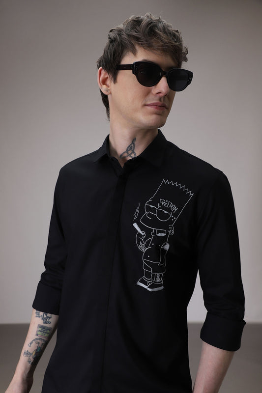 Freedom - Simpson hand embroidered designer shirt - Black