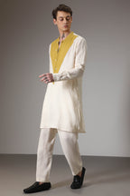Mustard and ivory linen designer kurta