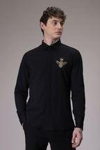 Queen Bee hand embroidered designer shirt - Black