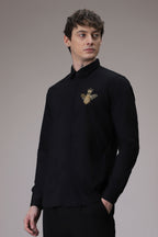 Queen Bee hand embroidered designer shirt - Black