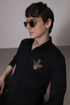 Queen Bee hand embroidered designer shirt - Black