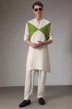 Green and ivory designer linen set