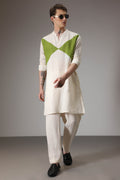 Green and ivory designer linen Kurta