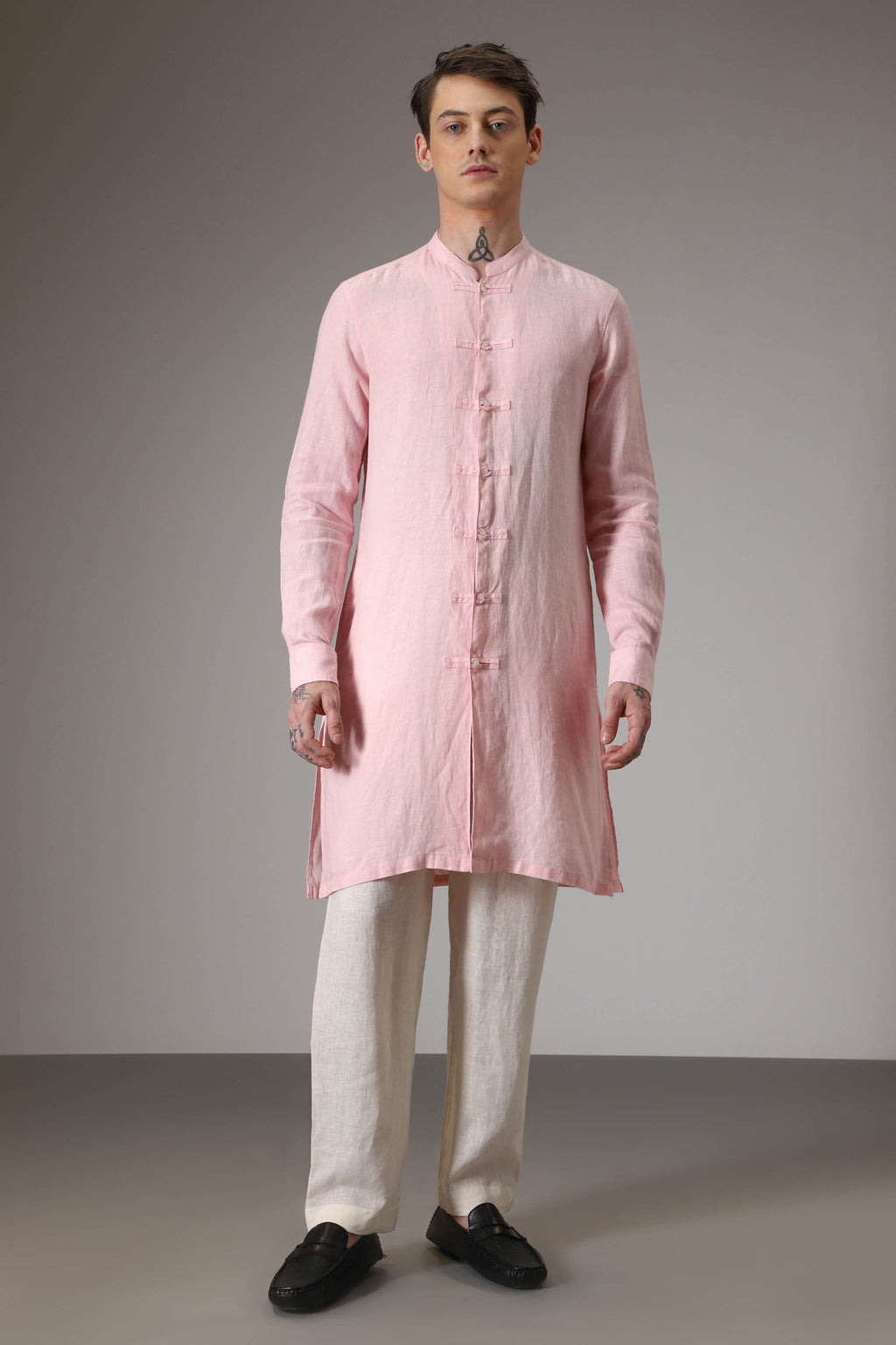 Pink designer linen kurta