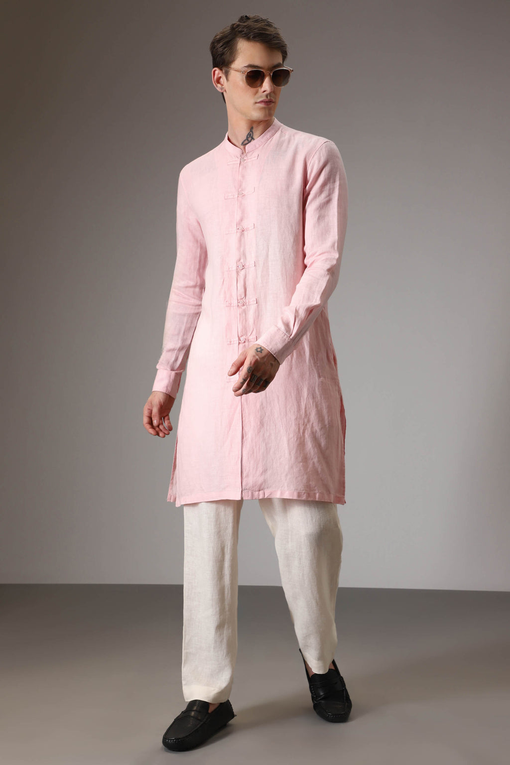 Pink designer linen kurta