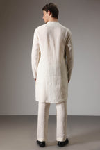 Olive mustard and ivory linen designer kurta