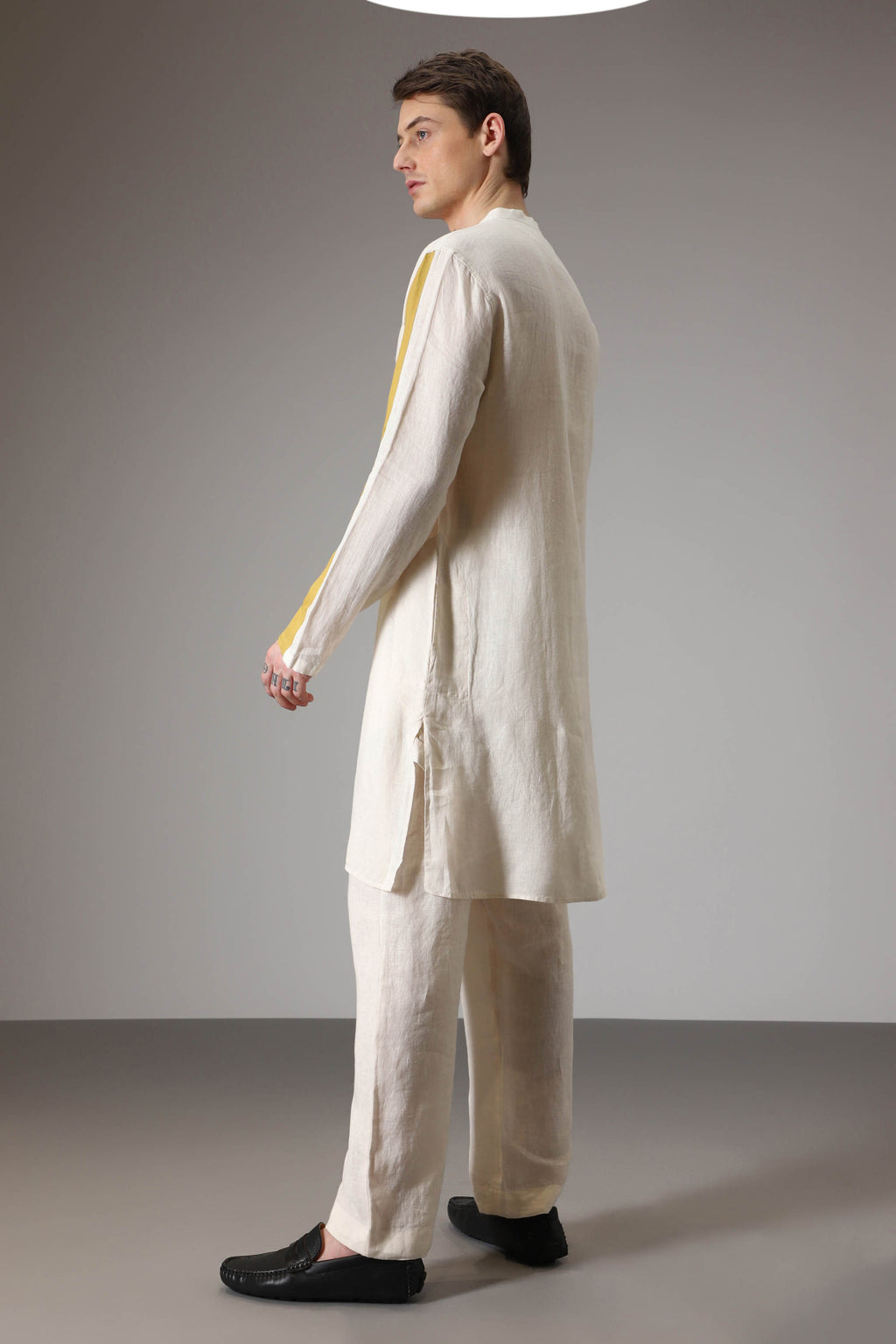 Olive mustard and ivory linen designer kurta