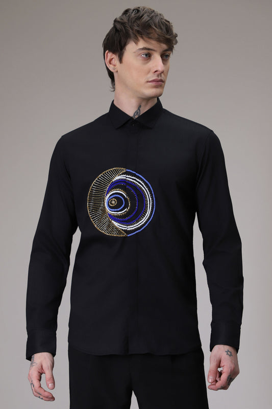 Eveil Eye hand embroidered designer shirt - Black