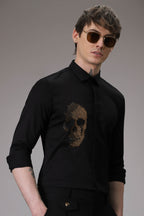 Skull Black Hand embroidered designer shirt - Black