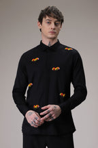 Hearts  hand embroidered designer shirt -Black