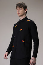Hearts  hand embroidered designer shirt -Black