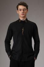 Snake hand embroidered designer shirt - Black