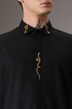 Snake hand embroidered designer shirt - Black