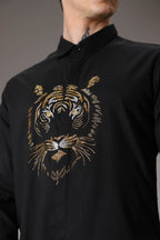 Relentless Tiger Hand Embroidered Designer Shirt - Black
