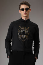 Relentless Tiger Hand Embroidered Designer Shirt - Black