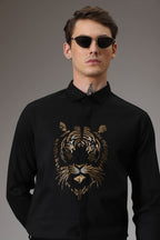 Relentless Tiger Hand Embroidered Designer Shirt - Black