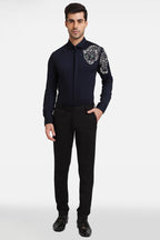 The Jaguar Hand embroidered Designer Shirt- Navy
