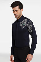 The Jaguar Hand embroidered Designer Shirt- Navy