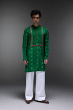 Velora Bhandini - Hand Embroidered Designer Kurta - Bottle Green
