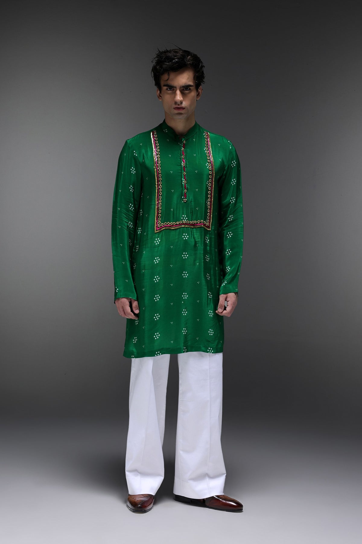 Velora Bhandini - Hand Embroidered Designer Kurta - Bottle Green