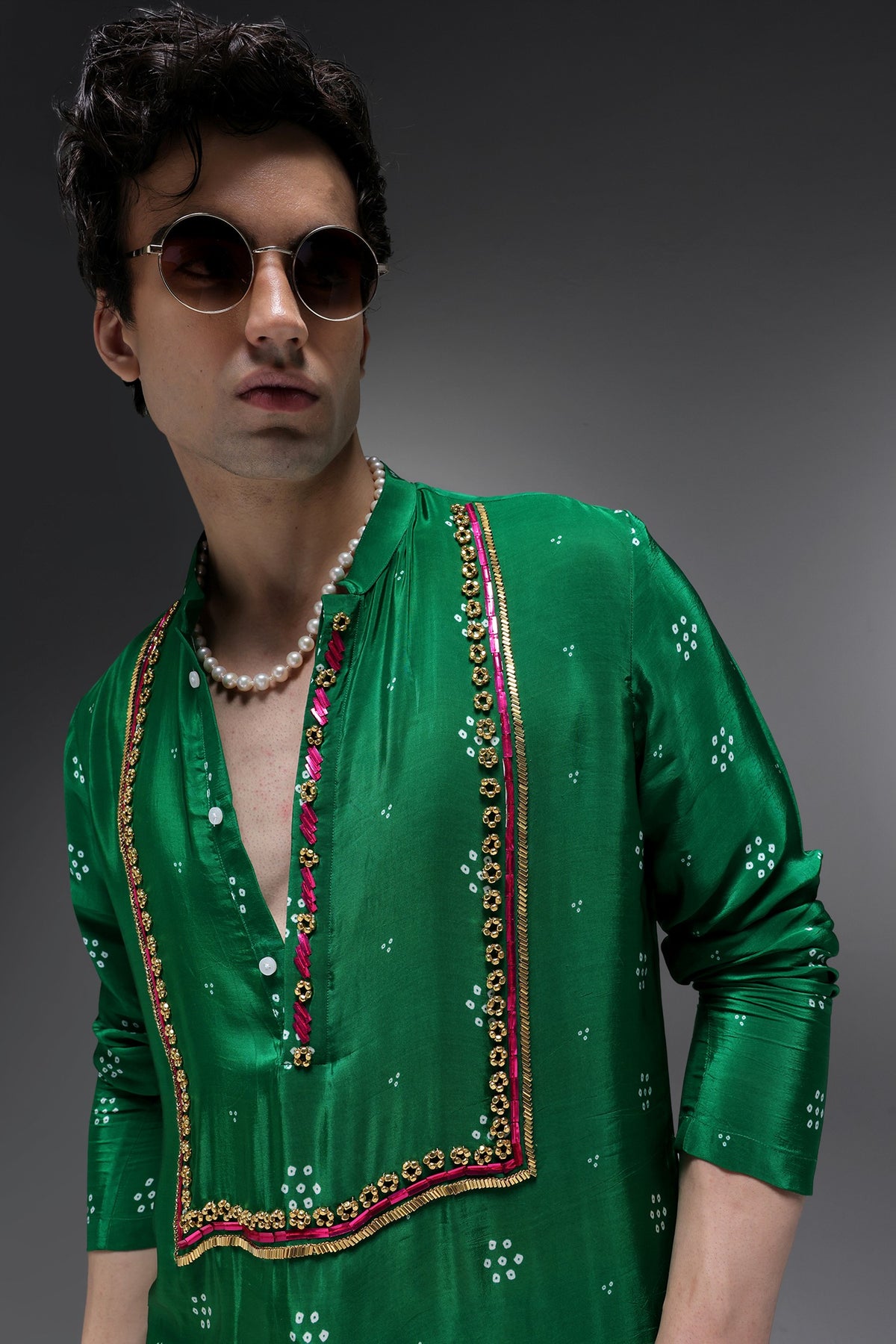 Velora Bhandini - Hand Embroidered Designer Kurta - Bottle Green
