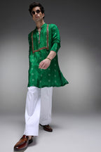 Velora Bhandini - Hand Embroidered Designer Kurta - Bottle Green