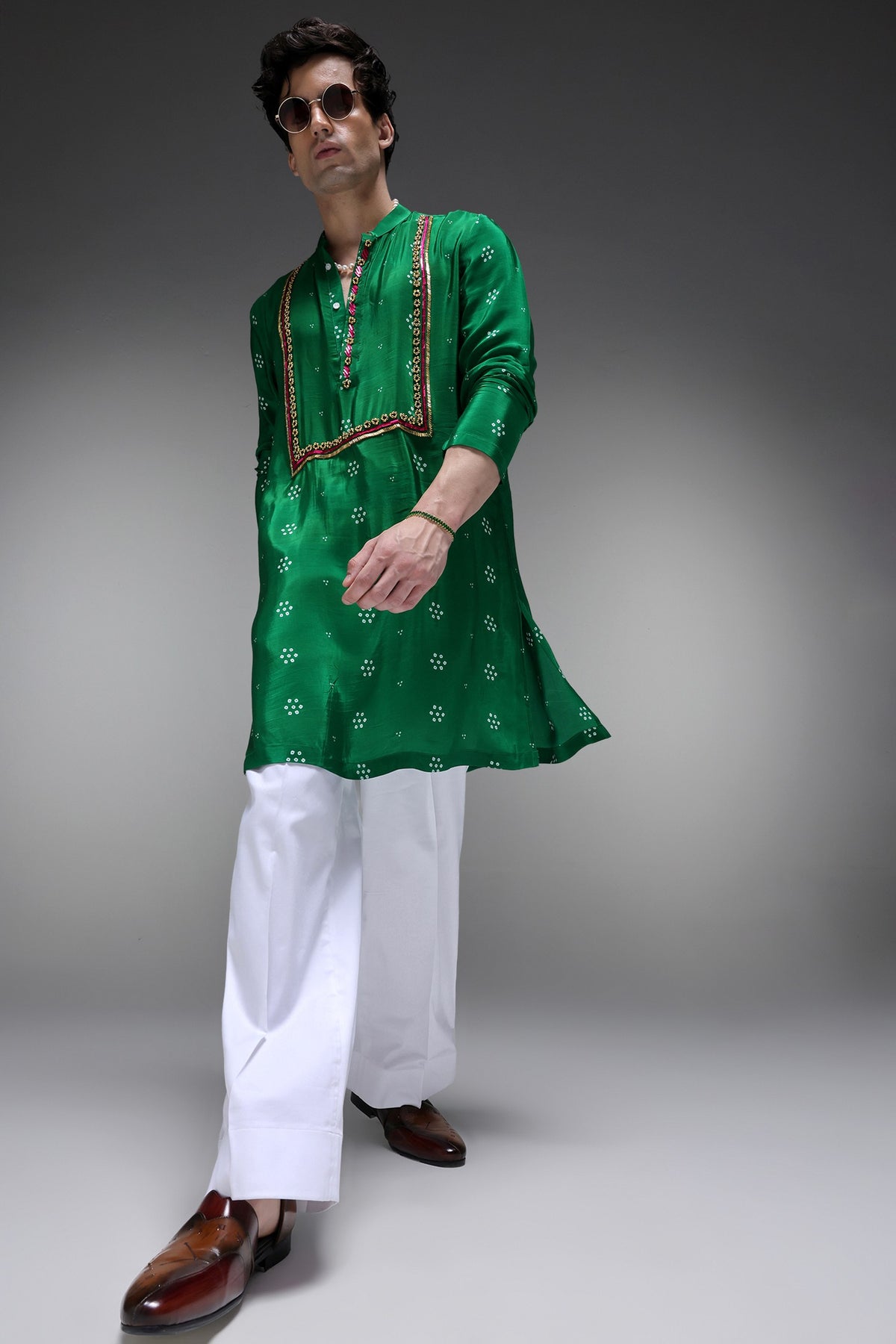 Velora Bhandini - Hand Embroidered Designer Kurta - Bottle Green