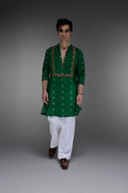 Velora Bhandini - Hand Embroidered Designer Kurta - Bottle Green