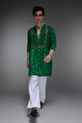Velora Bhandini - Hand Embroidered Designer Kurta - Bottle Green