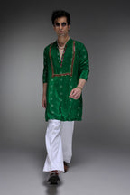 Velora Bhandini - Hand Embroidered Designer Kurta - Bottle Green