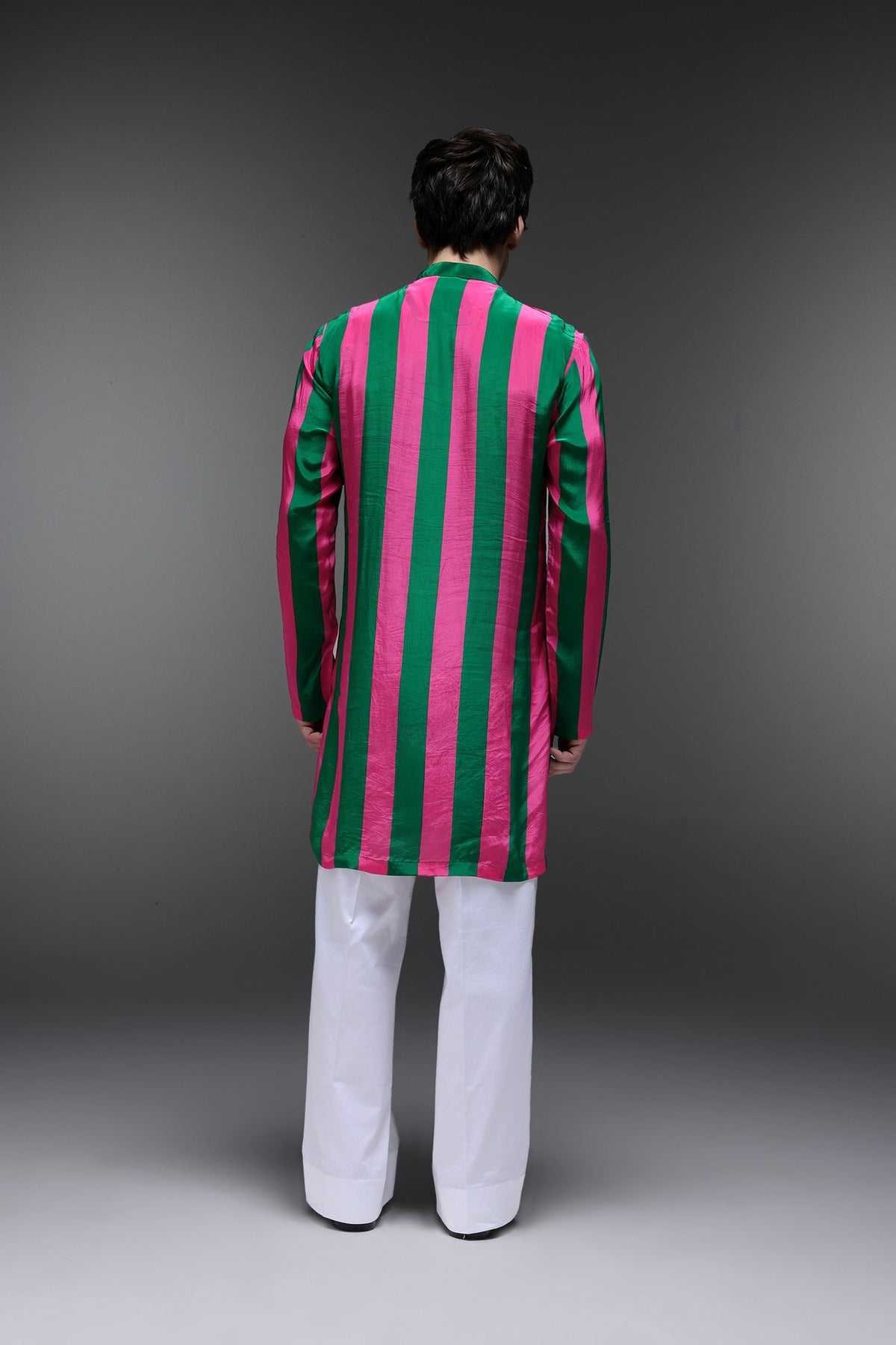 Whimsy - Hand Embroidered Designer Kurta - Pink & green