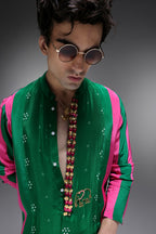 Whimsy - Hand Embroidered Designer Kurta - Pink & green