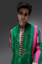 Whimsy - Hand Embroidered Designer Kurta - Pink & green