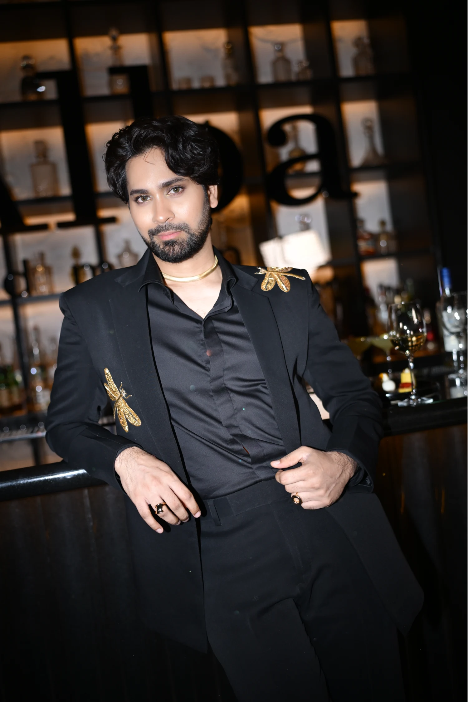 Dragonflies Hand Embroidered Tuxedo - Black