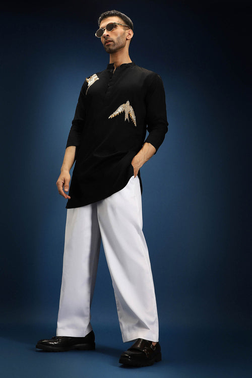 Nestling(Bird)- Hand Embroidered Designer Kurta - Black