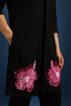 Hibiscus Kurta - Hand Embroidered Designer Kurta - Black