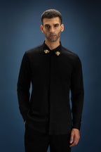 Collar  Bumblebee Hand Embroidered Designer Shirt - Black