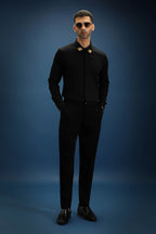 Collar  Bumblebee Hand Embroidered Designer Shirt - Black