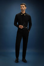 Collar  Bumblebee Hand Embroidered Designer Shirt - Black