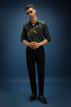 Sone Ki Bandook(Gun) - Hand Embroidered Designer Shirt - Bottle Green