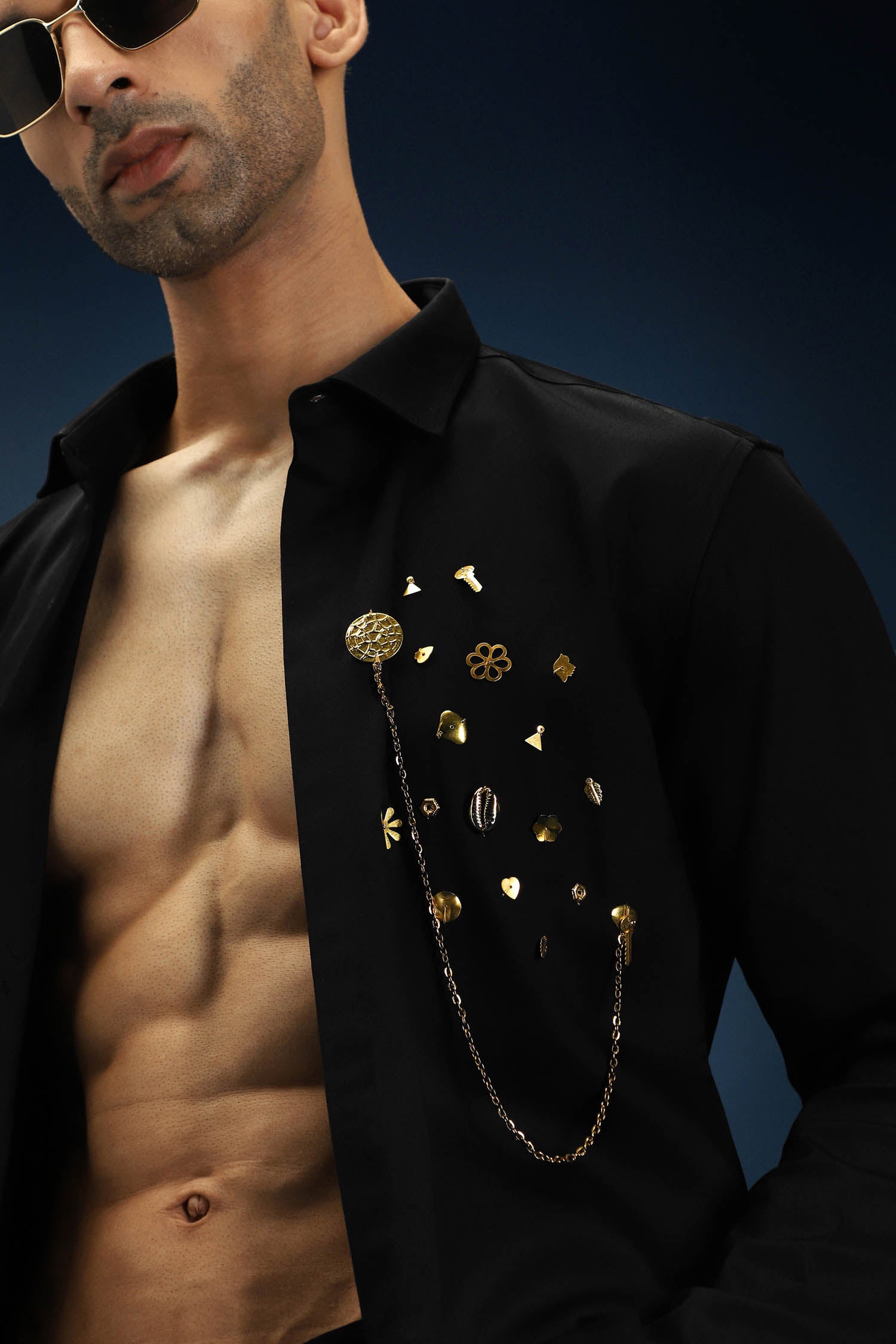 Drizzle Metal (Chain) Hand Embroidered Designer Shirt - Black