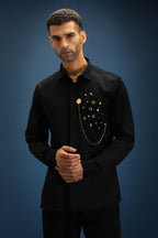Drizzle Metal (Chain) Hand Embroidered Designer Shirt - Black
