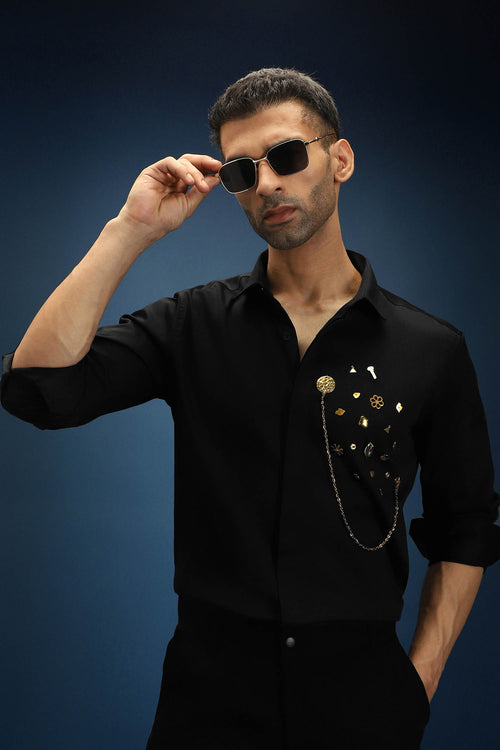 Drizzle Metal (Chain) Hand Embroidered Designer Shirt - Black