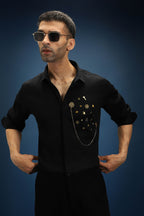 Drizzle Metal (Chain) Hand Embroidered Designer Shirt - Black